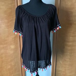 Time & Tru Tropical Vacation Tee with Tassels